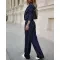 Fashion Striped Suits Casual Lapel Long Sleeve Cropped Top And Straight Pants Outfits