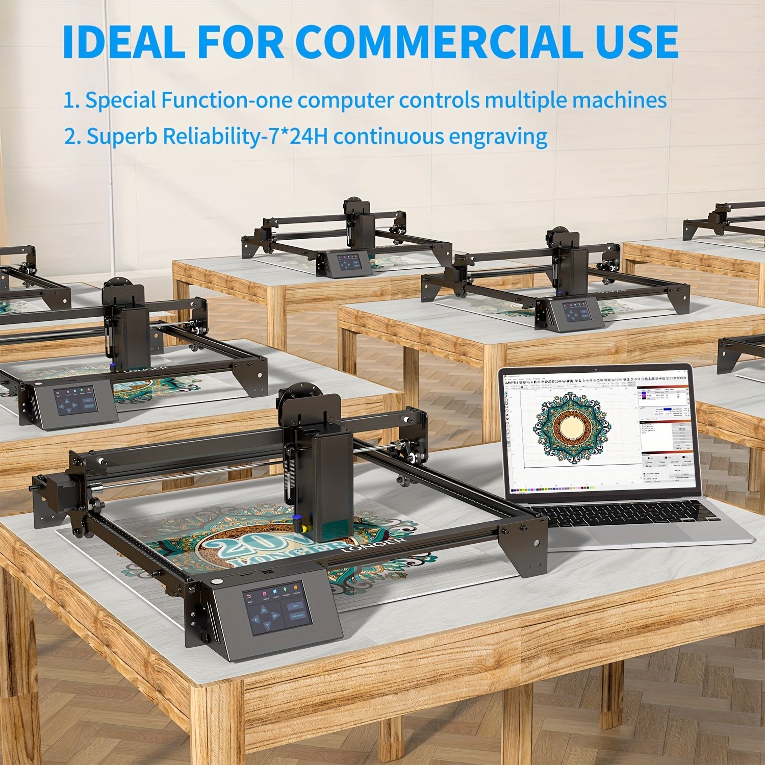 Longer RAY5 Laser Engraver 20000mW Output Power, 3.5" Touch Screen, APP Offline Control, DIY Engraver Tool for Metal, Glass, Wood, Engraving Area 15.75"x14.37"