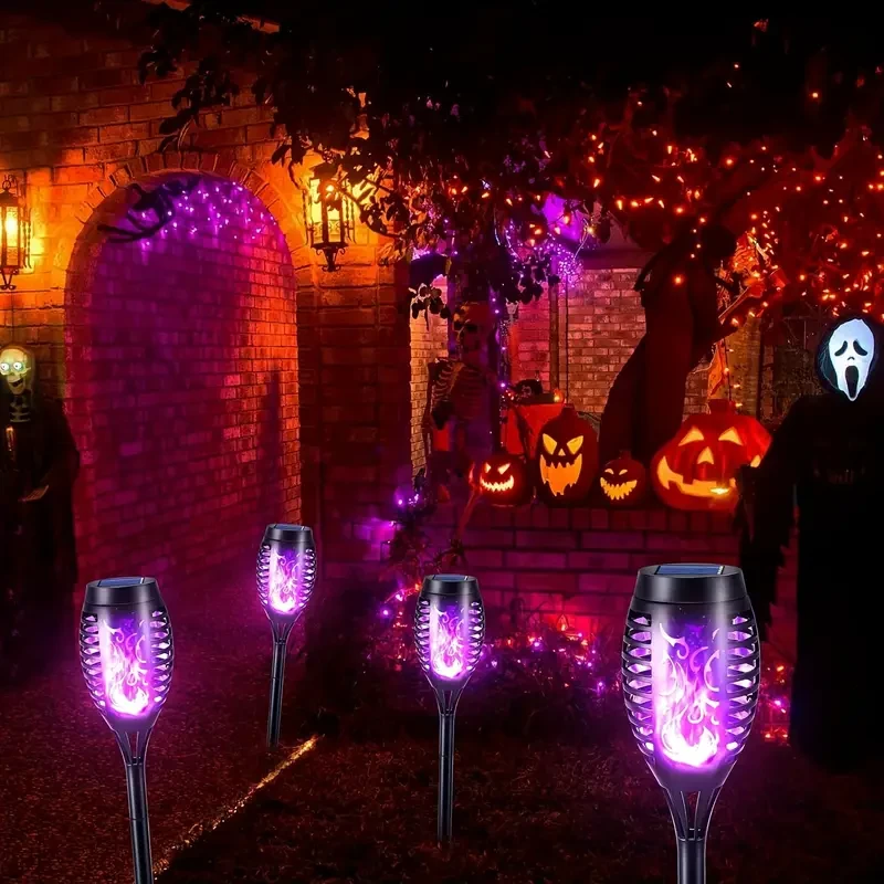 6pcs Solar Flame Lights with 12 LEDs - Outdoor Pathway & Garden Decor