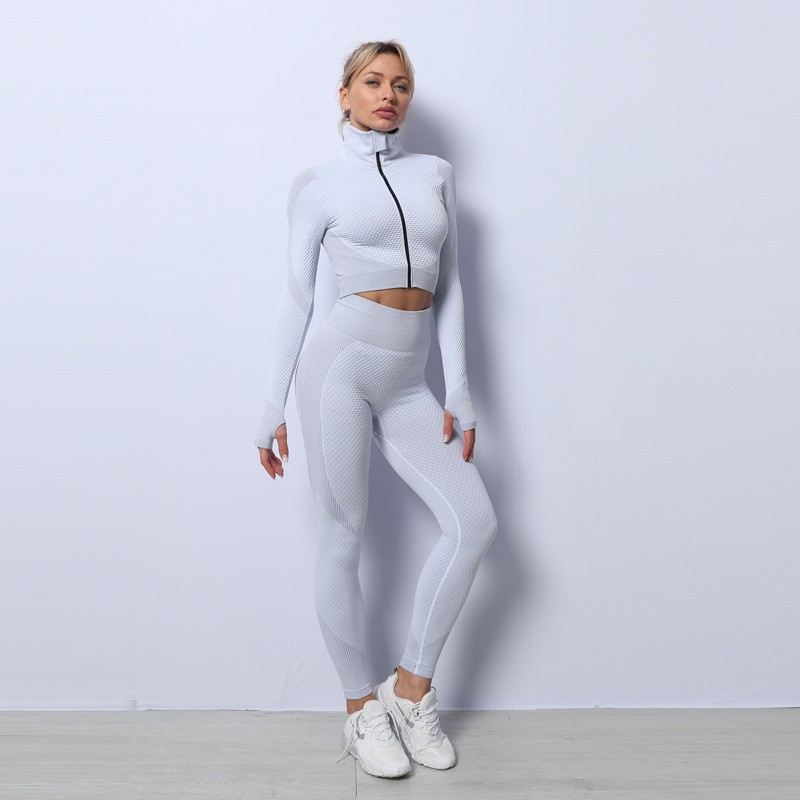 Women's 3-Piece Seamless Yoga Set: Leggings, Crop Top Sports Bra, Fitness Gym Outfit